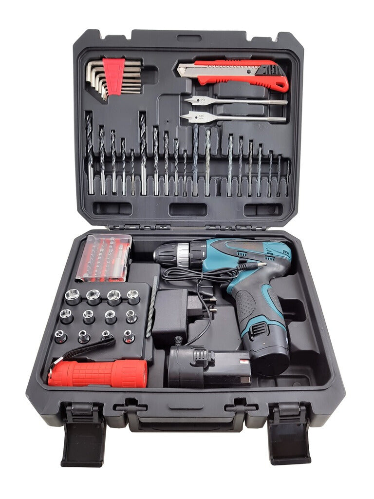 Set complet - șurubelniță electrică fără fir cu 77 piese + 2 baterii