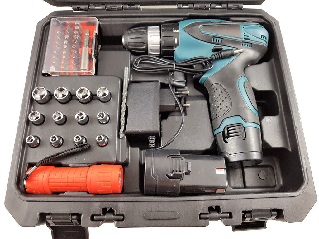 Set complet - șurubelniță electrică fără fir cu 77 piese + 2 baterii