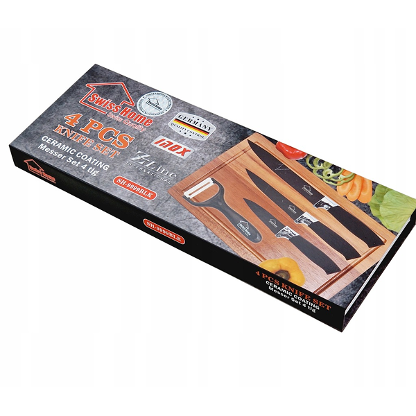 Cuțite din Ceramică – Set Profesional 4 Piese (Negre)